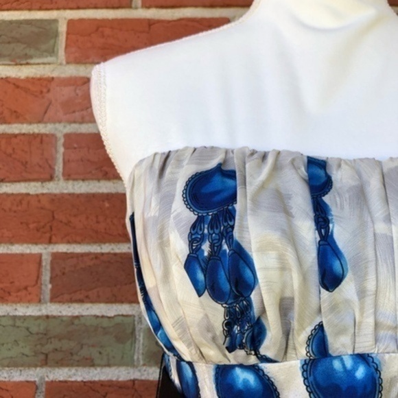 Nanette Lepore Silk White Black Blue Strapless Mini Dress 👗 - Picture 3 of 16